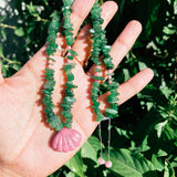 Dioptase Rhodonite shell necklace