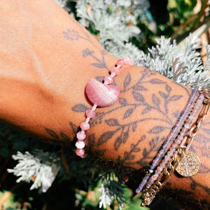 Rhodochrosite moon adjustable bracelet