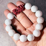 Cinnabar pixiu jade lotus 15mm stretch bracelet