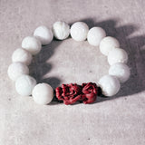 Cinnabar pixiu jade lotus 15mm stretch bracelet