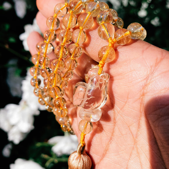 Citrine rooster carving mala