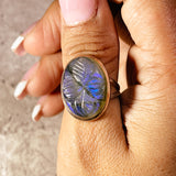 Carved Labradorite 925 sz9 ring