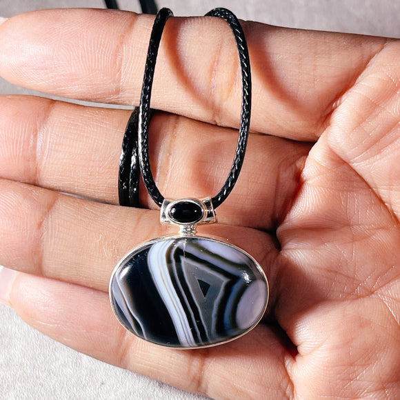 Botswana agate black onyx 925 pendant