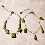 Jade chip adjustable & clasp bracelet set