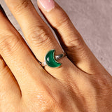 Green onyx moon 925 sz6.25 ring