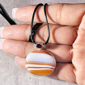 Orange Botswana agate Garnet 925 pendant