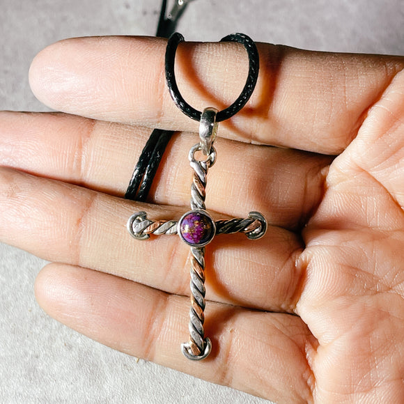 Purple copper turquoise cross 925 pendant