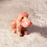 Rhodochrosite dog carving