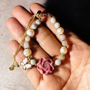 Rhodonite rose jade adjustable bracelet