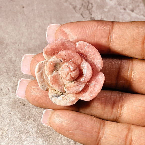 Rhodochrosite rose carving