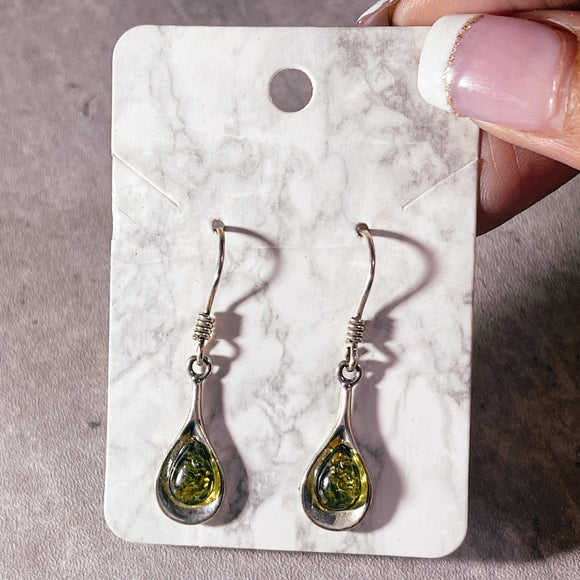 Green Baltic Amber 925 dangles