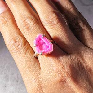 Pink agate druzy 925 sz10.5 ring