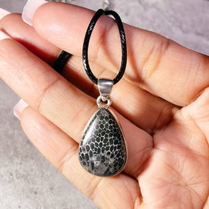 Black coral fossil 925 pendant