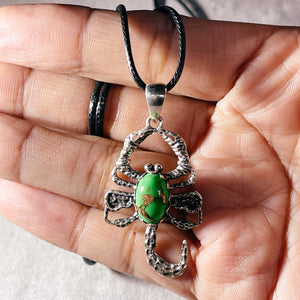 Green copper turquoise scorpion 925 pendant