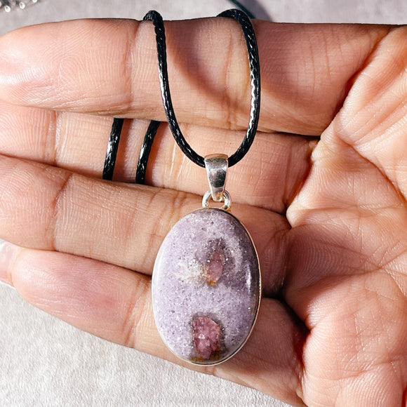 Pink tourmaline in Lepidolite 925 pendant