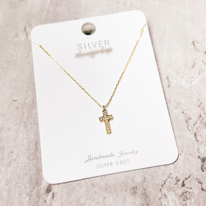 Gold over silver cross adjustable 925 necklace