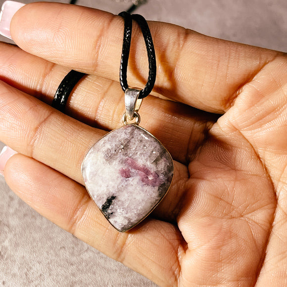 Pink tourmaline in Lepidolite 925 pendant #2