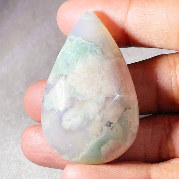 Green flower agate cabochon