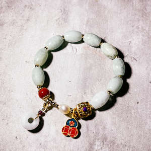 Burmese jade charm stretch bracelet