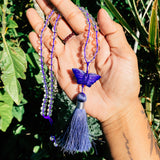 Clear quartz lapis lazuli butterfly necklace