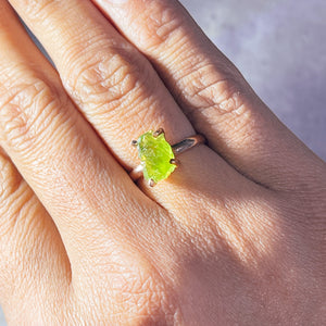 Rough peridot 925 adjustable rose gold ring