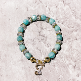 Amazonite cat charm stretch bracelet