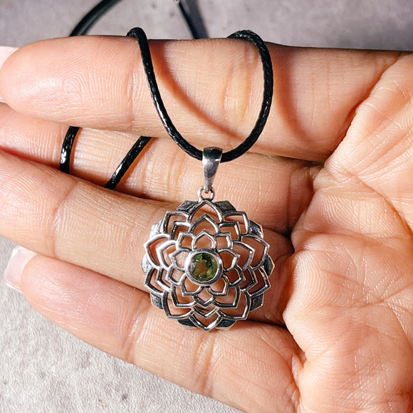 Lotus faceted Moldavite 925 pendant