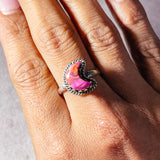 Pink dahlia turquoise moon 925 sz8.5 ring