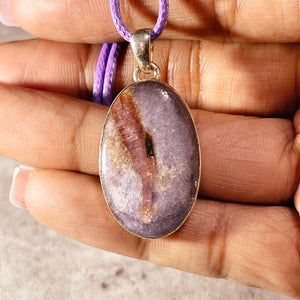 Pink tourmaline in Lepidolite 925 pendant