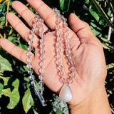 White moonstone teardrop clear quartz knot toggle necklace