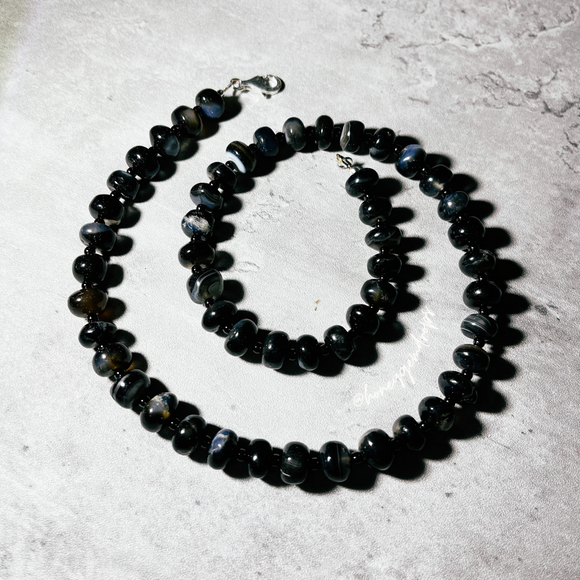 Black agate black tourmaline 925 necklace