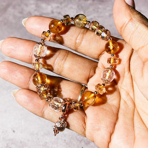 Rose gold citrine acorn stretch bracelet