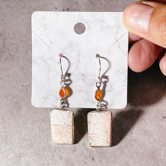 Peach Scolecite carnelian 925 dangles