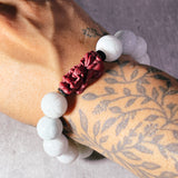 Cinnabar pixiu jade lotus 15mm stretch bracelet