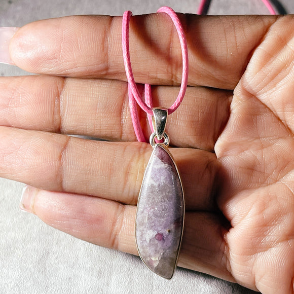 Pink tourmaline in Lepidolite 925 pendant