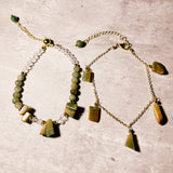 Jade chip adjustable & clasp bracelet set