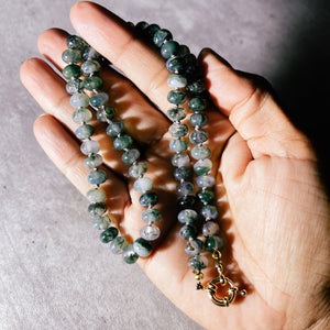 Moss agate silk knot necklace