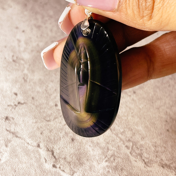 Obsidian Virgin Mary 925 pendant #E