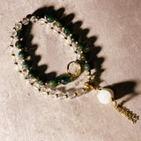 Jade crystal flower charm wrap bracelet