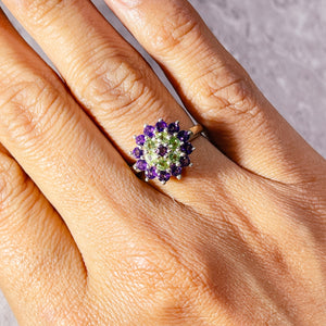 Floral amethyst peridot 925 sz7 ring