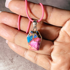 Pink dahlia turquoise coffin 925 pendant