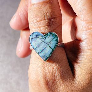 Sterling opal heart 925 sz10.25 ring